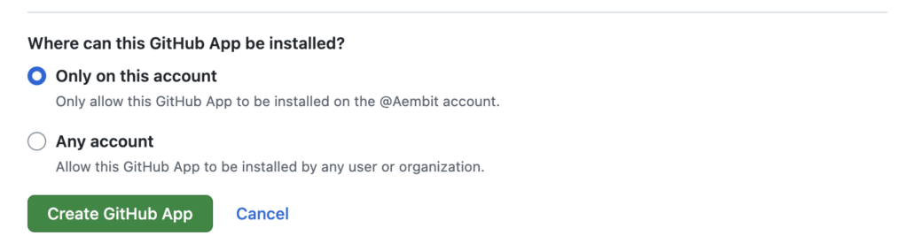 Github app installation options