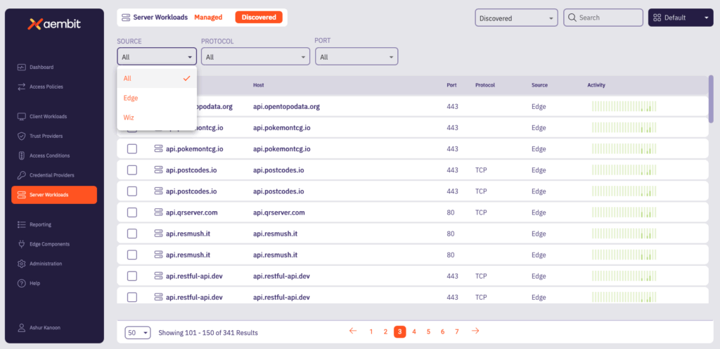Aembit Edge Discovery interface.