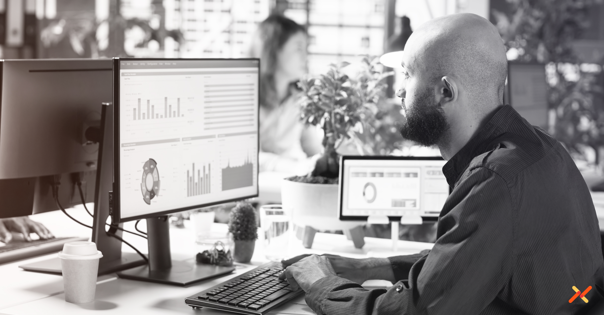 Businessperson interacting with CRM data.