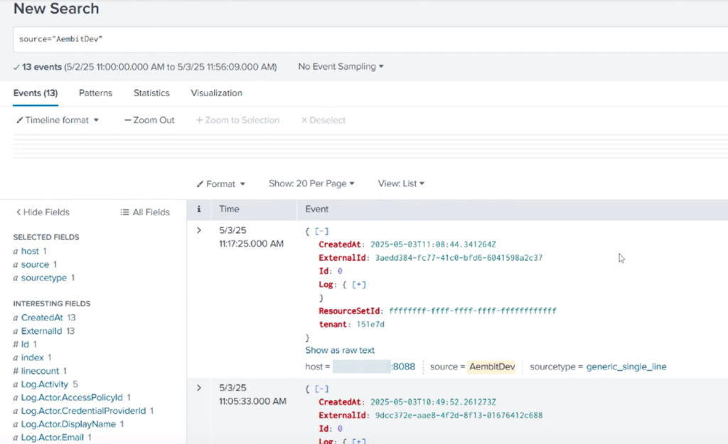 Aembit's JSON-formatted logs for Splunk.