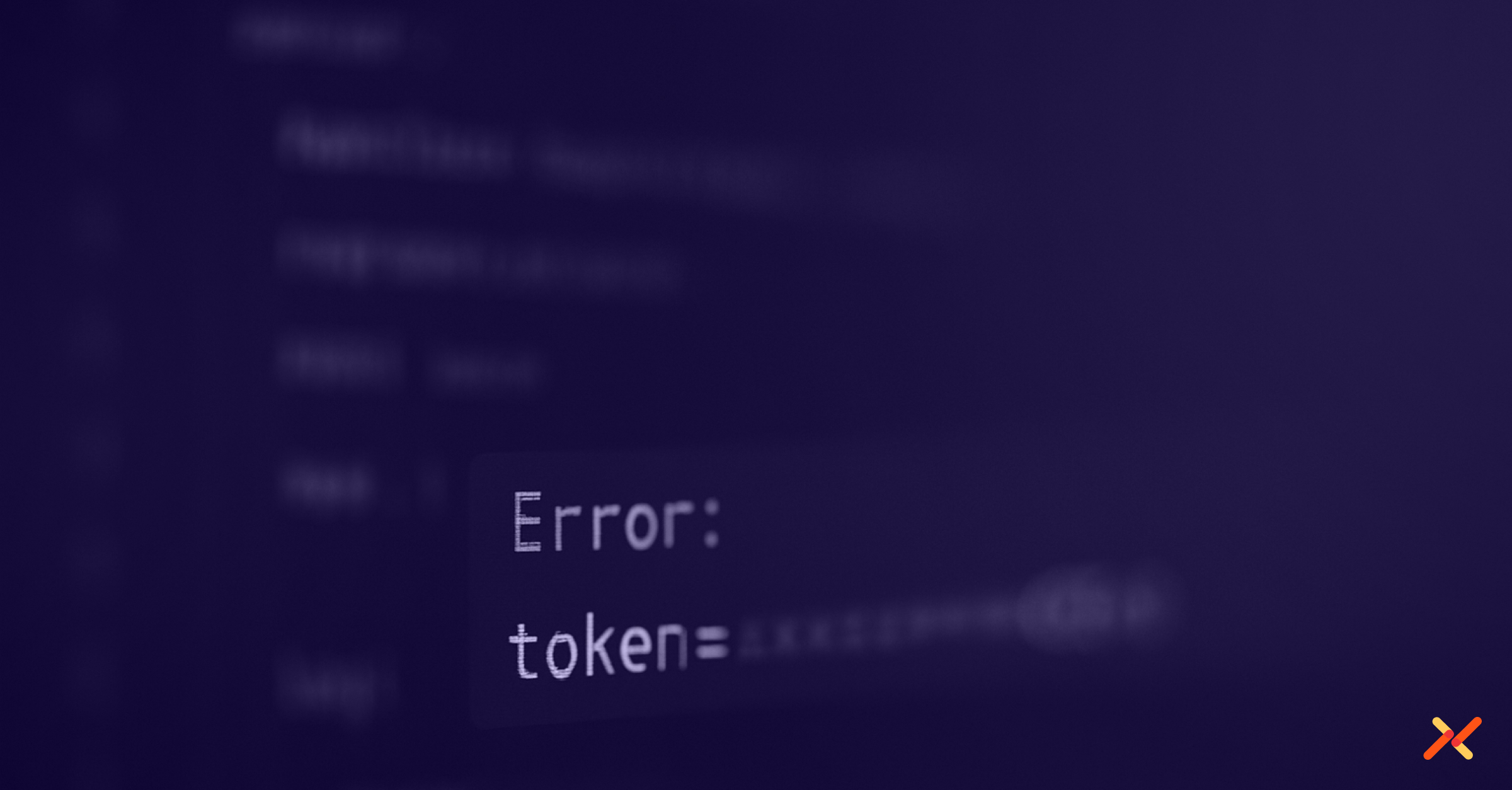 A blurred software error message on a computer screen showing an exception response with a visible token value.