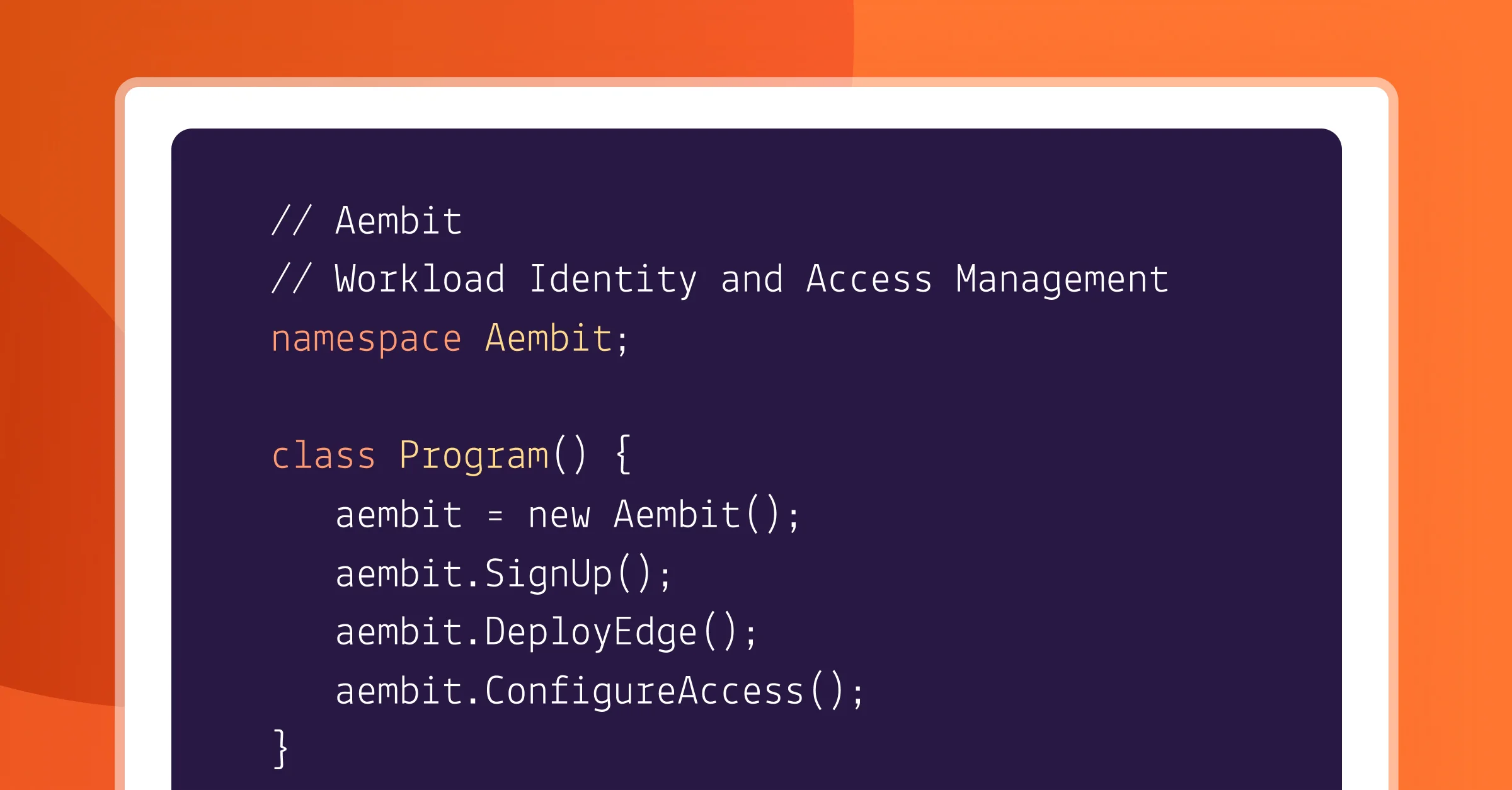 Announcing Aembit Workload Identity and Access Management header image with aembit code snippet