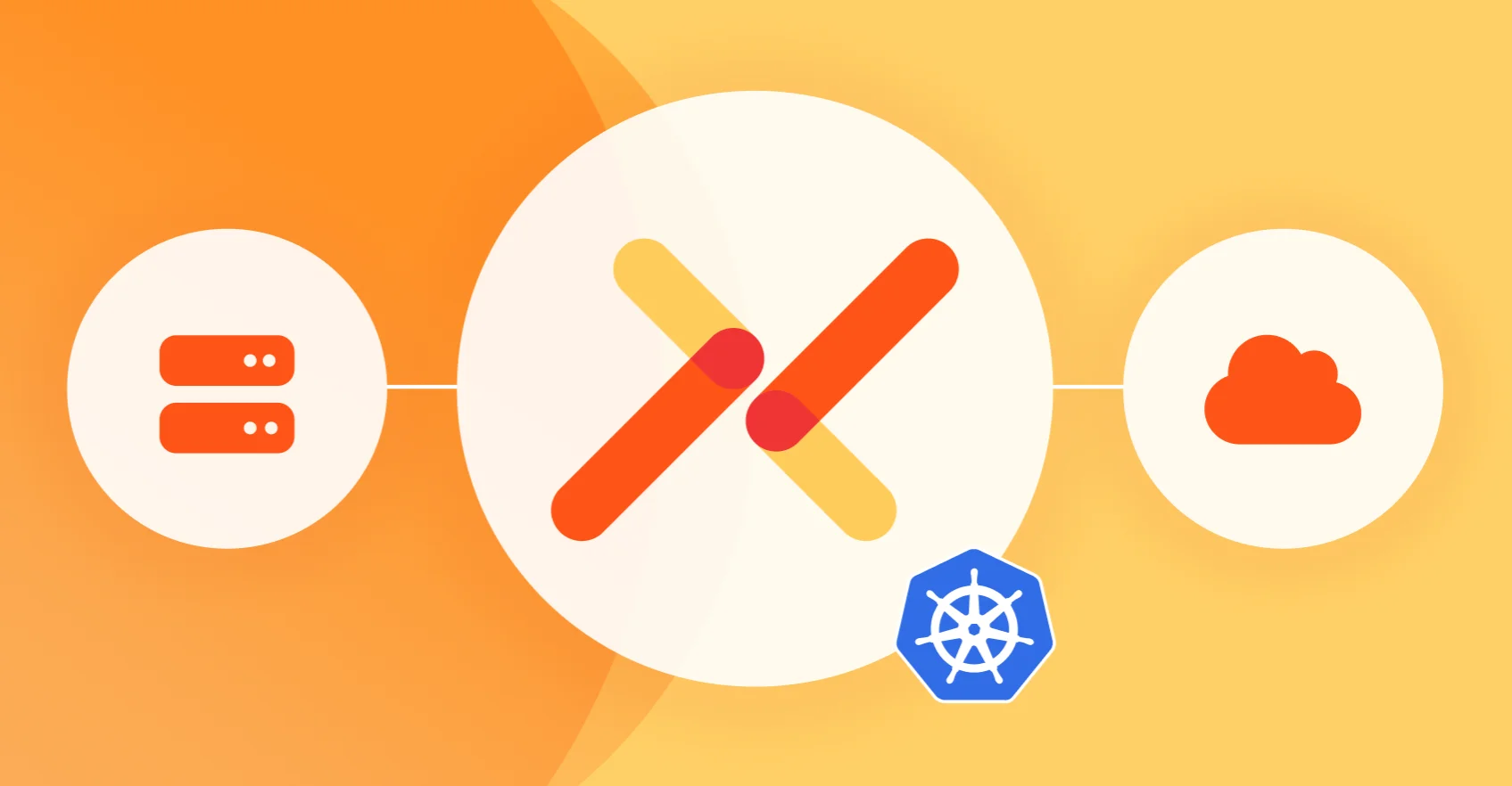 A tech-themed graphic with crossed bandages, server, cloud, and Kubernetes symbols, representing digital maintenance or repair.