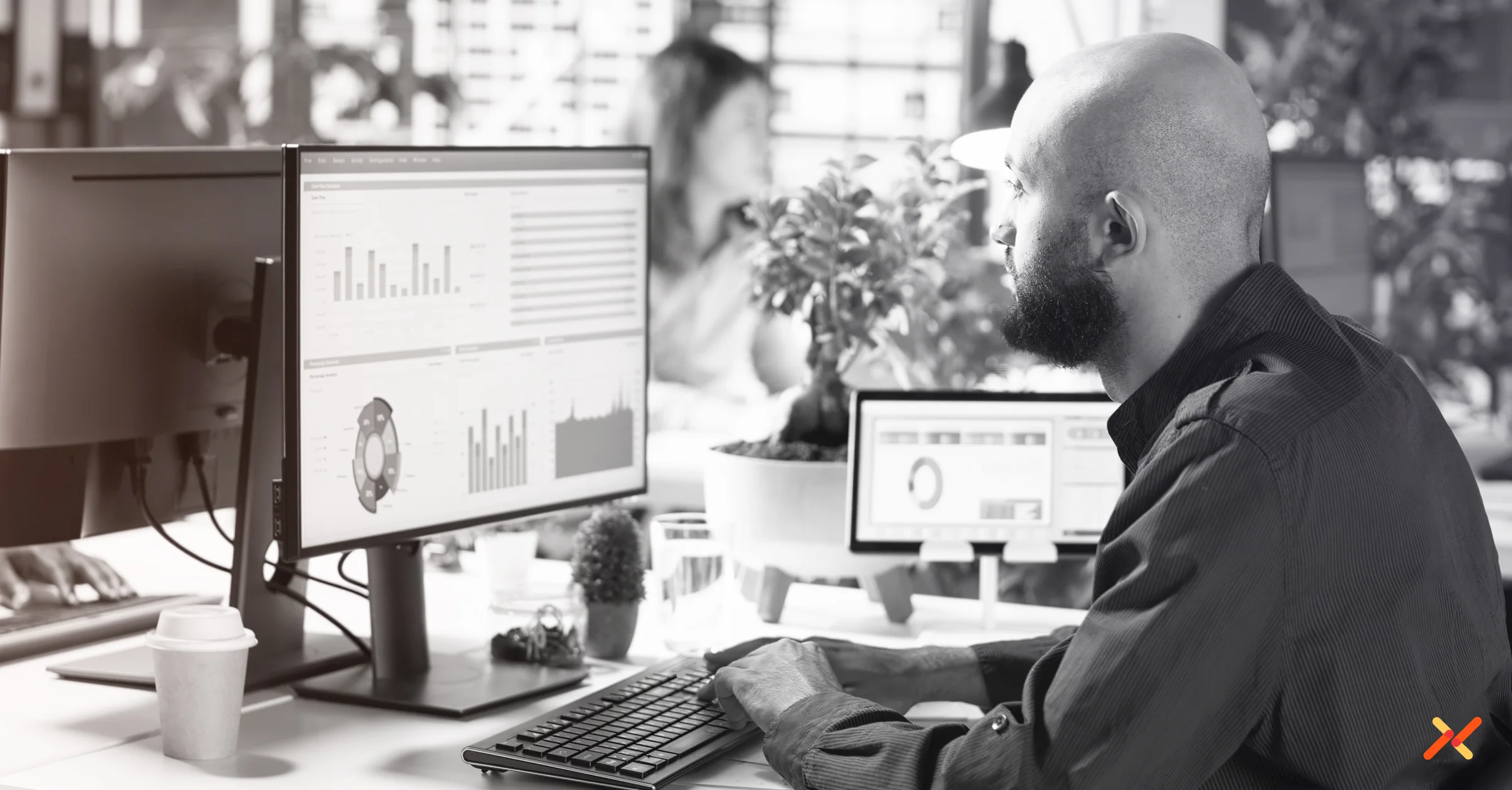 Businessperson interacting with CRM data.