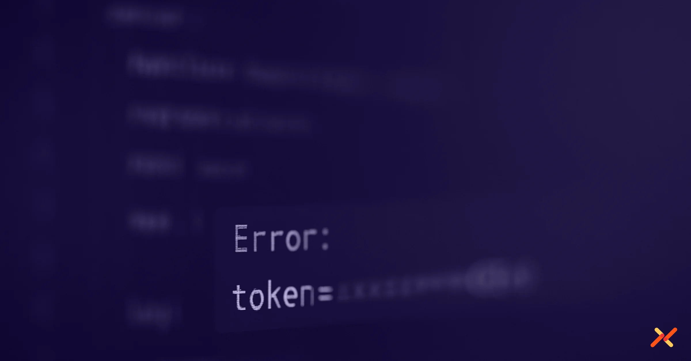 A blurred software error message on a computer screen showing an exception response with a visible token value.