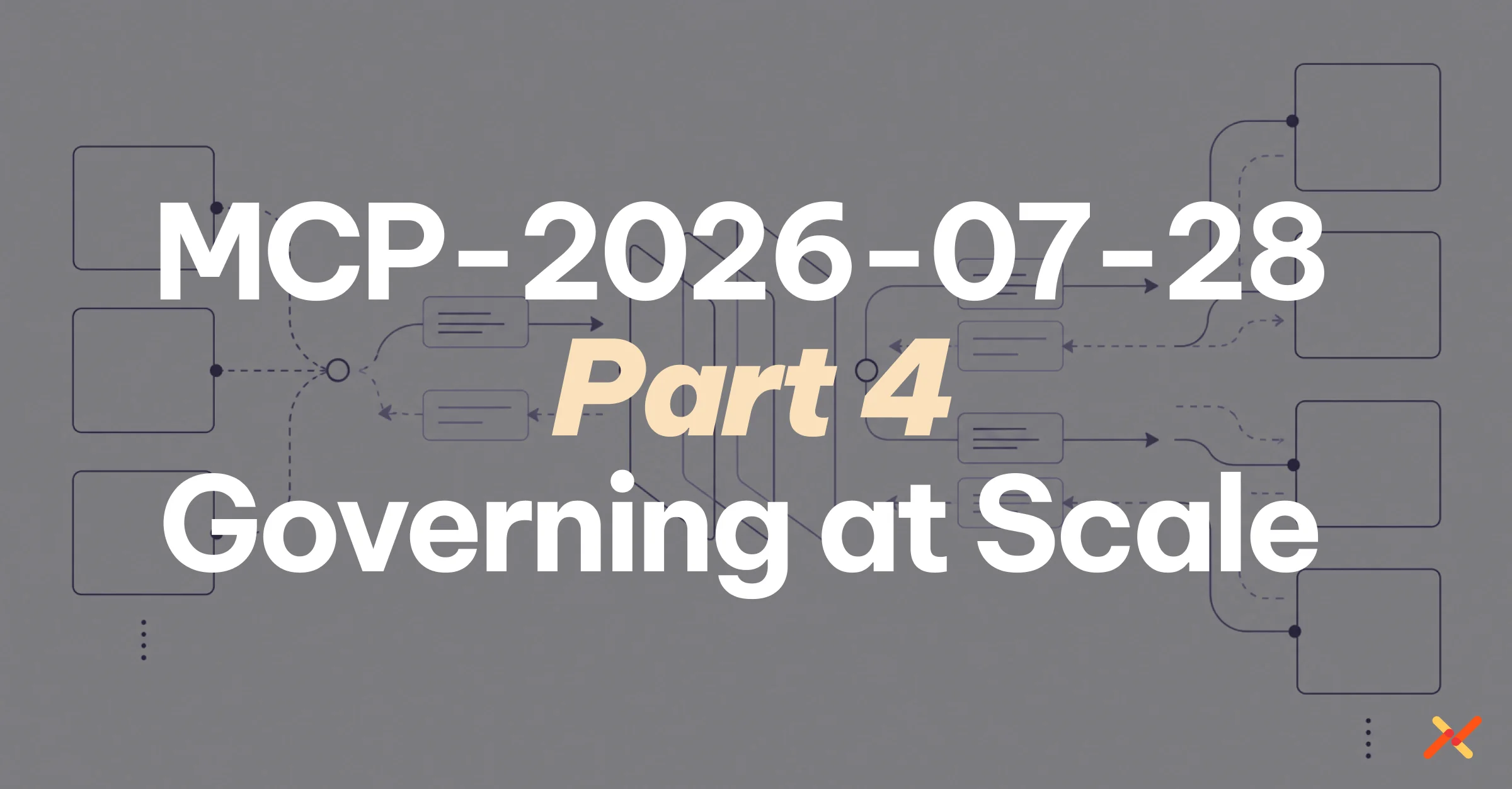 MCP 2026-07-28 Part 4: Governing at Scale, over a diagram of connected services and request flows.